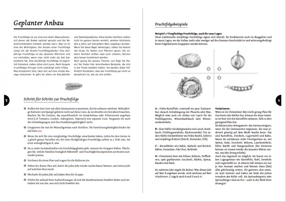 Fruchtfolge ist eine wichtiges Thema im Spriessbürger, mehrere Fruchtfolgebeispiele werden detailliert behandelt